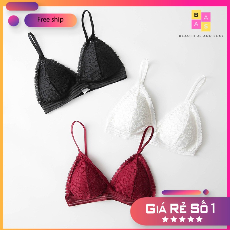 Áo lót nữ ren hoa hoa mút mỏng, áo bra ren cài sau BAS047
