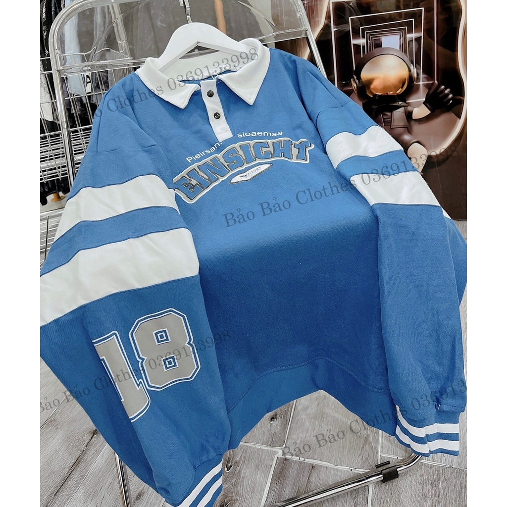 Áo Polo Nỉ Dài Tay Cổ Bẻ Phối Màu Tay Bồng Nam Nữ Vạch Tay Unisex Dáng Rộng