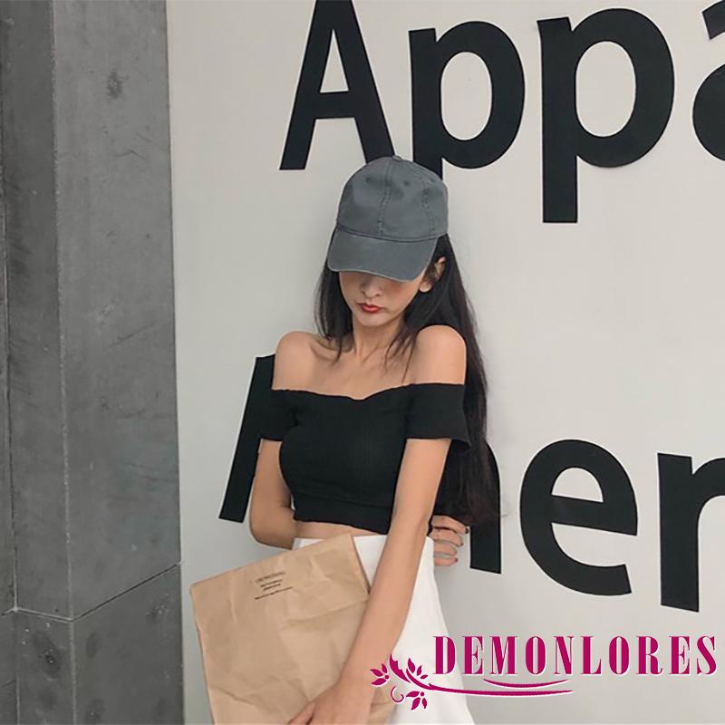 Áo Croptop Tay Ngắn Trễ Vai Màu Sắc Đơn Giản Cho Nữ