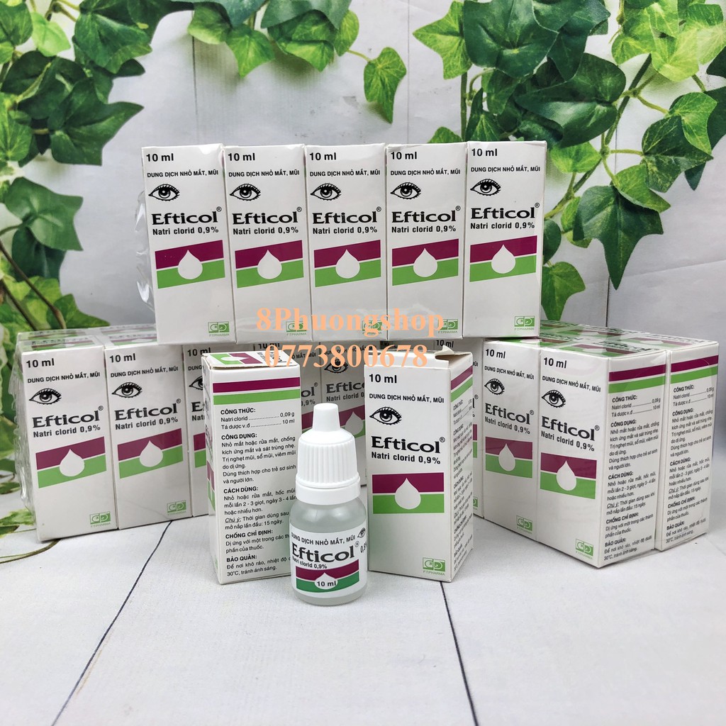 Nước muối sinh lý Efticol Natri clorid 0,9% 10ml vệ sinh mắt mũi
