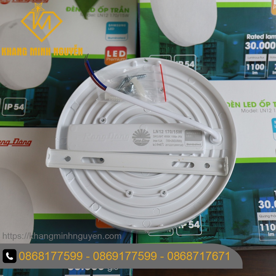 Đèn LED ốp trần RẠNG ĐÔNG tròn LN12-170/15W 6500K SS, đèn ốp trần ban công, ốp trần sảnh, ốp hành lang, ốp logia