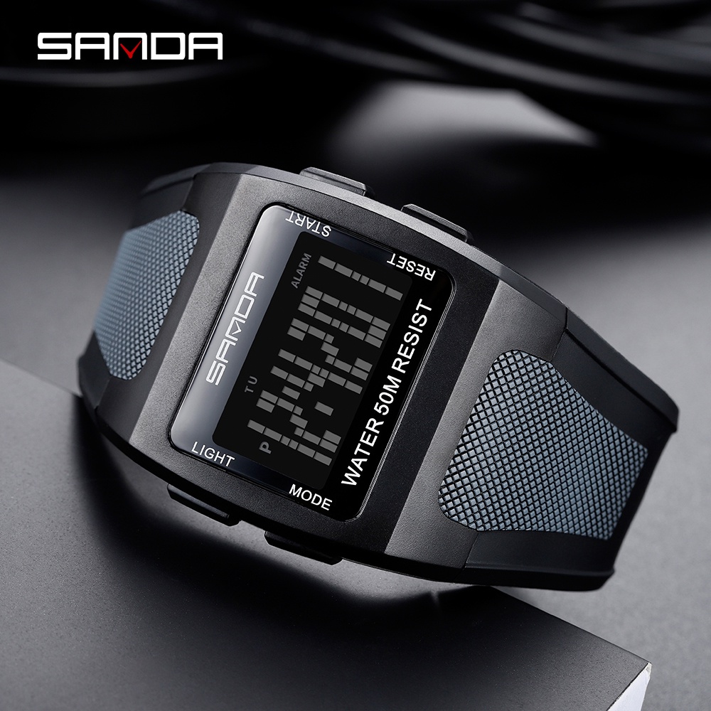 Đồng Hồ Điện Tử Sanda Mặt Chữ Nhật Chống Nước Dạ Quang Cho Nam