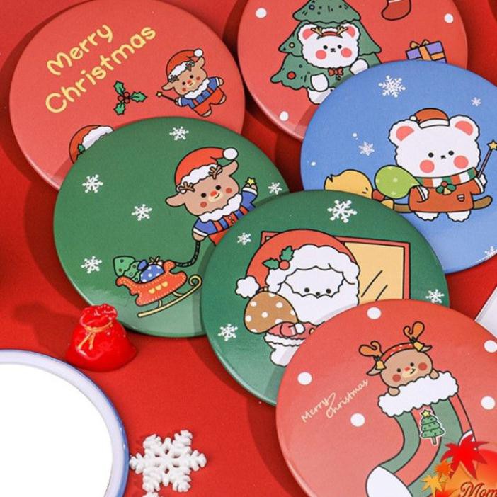 Gương Mini Cầm Tay Bỏ Túi Chủ Đề Giáng Sinh Đỏ Red Christmas