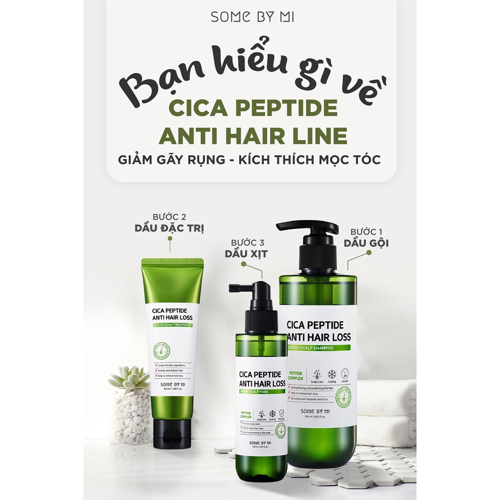 Bộ 3 Sản Phẩm ngăn ngừa rụng tóc Some By Mi Cica Peptide Anti-Hair (Dầu gội 285ml + Dầu Xả 50ml + Xịt Dưỡng 150ml)