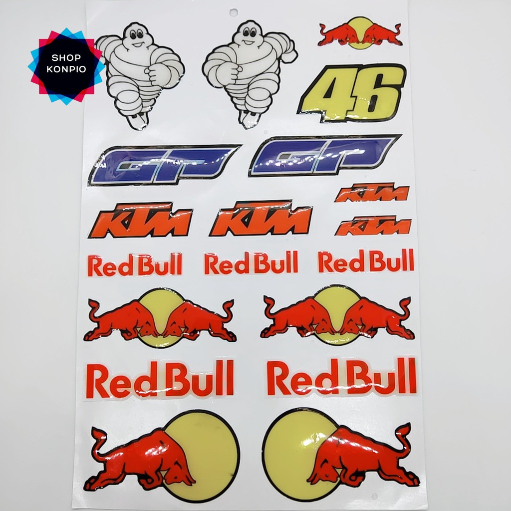 Bộ Tem RedBull Dập Nổi Cao Cấp Dán Xe Máy, Ô Tô, Mũ Bảo Hiểm, Chống Thấm Nước, Chống Bay Màu