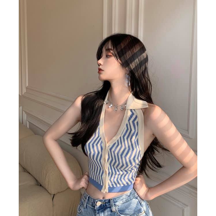 Áo croptop VẰN freesize xanh đen form ôm hàn quốc chất thun co giãn hở lưng sexy C329 | BigBuy360 - bigbuy360.vn