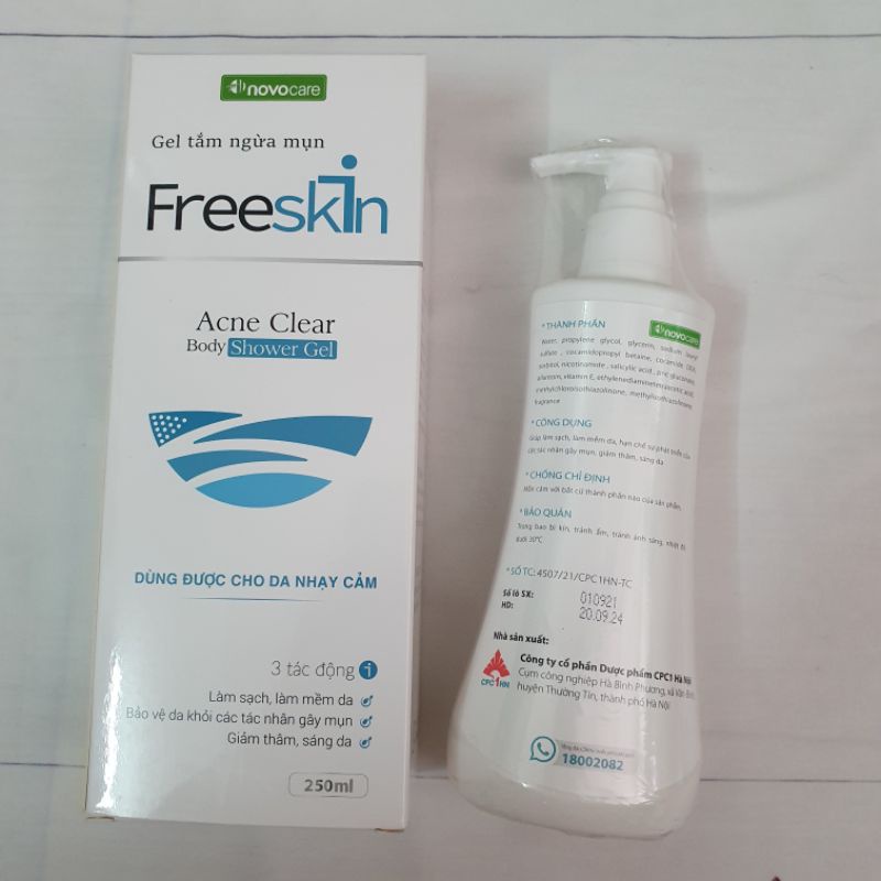 Sữa tắm giảm mụn lưng freeskin ngăn ngừa mụn lưng ngực giảm thâm sáng da 250ml – junlee làm đẹp chính hãng