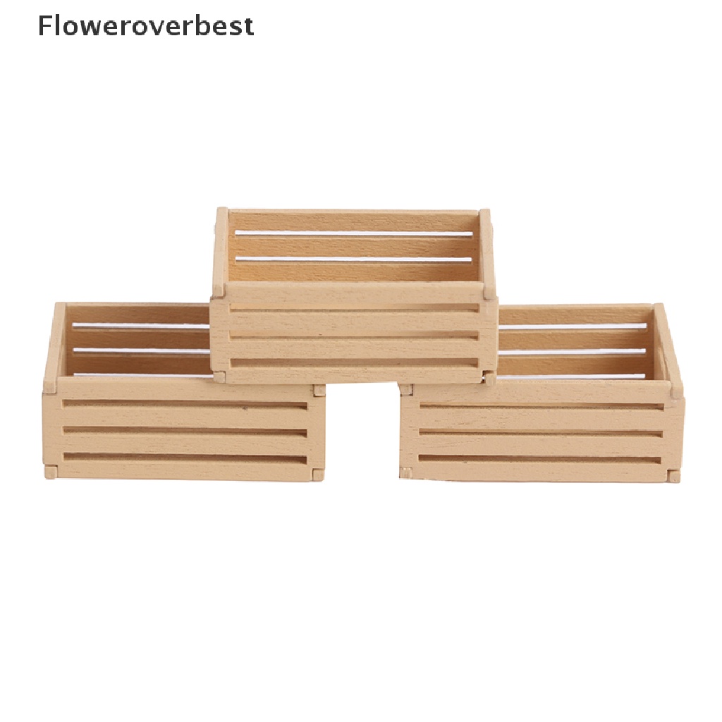 Set 3 khay đựng trái cây gỗ mini dành cho trang trí nhà búp bê tỉ lệ 1:12
