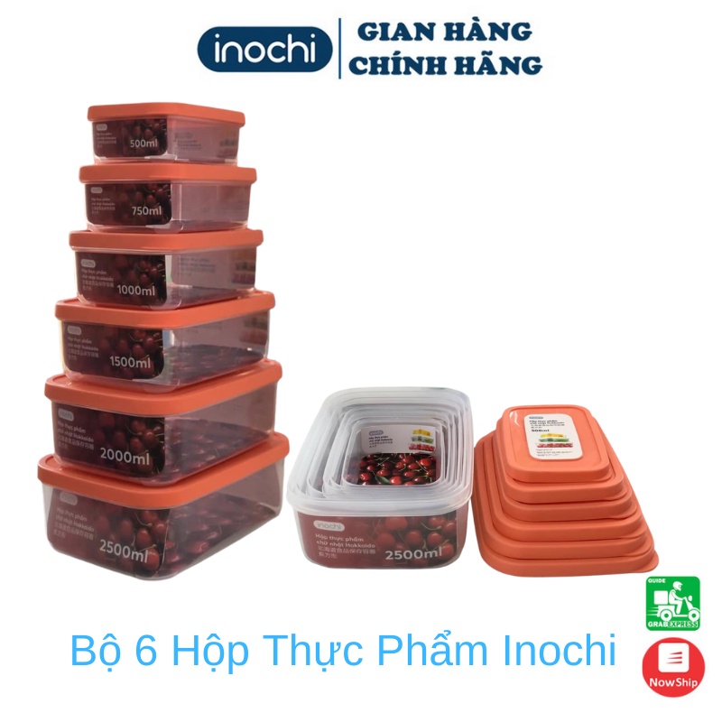 Bộ 6 Hộp Đựng Thực Phẩm Chữ Nhật INOCHI Cao Cấp, Hộp Bảo Quàn Đồ Tủ Lạnh An Toàn Tiêu Chuẩn Nhật