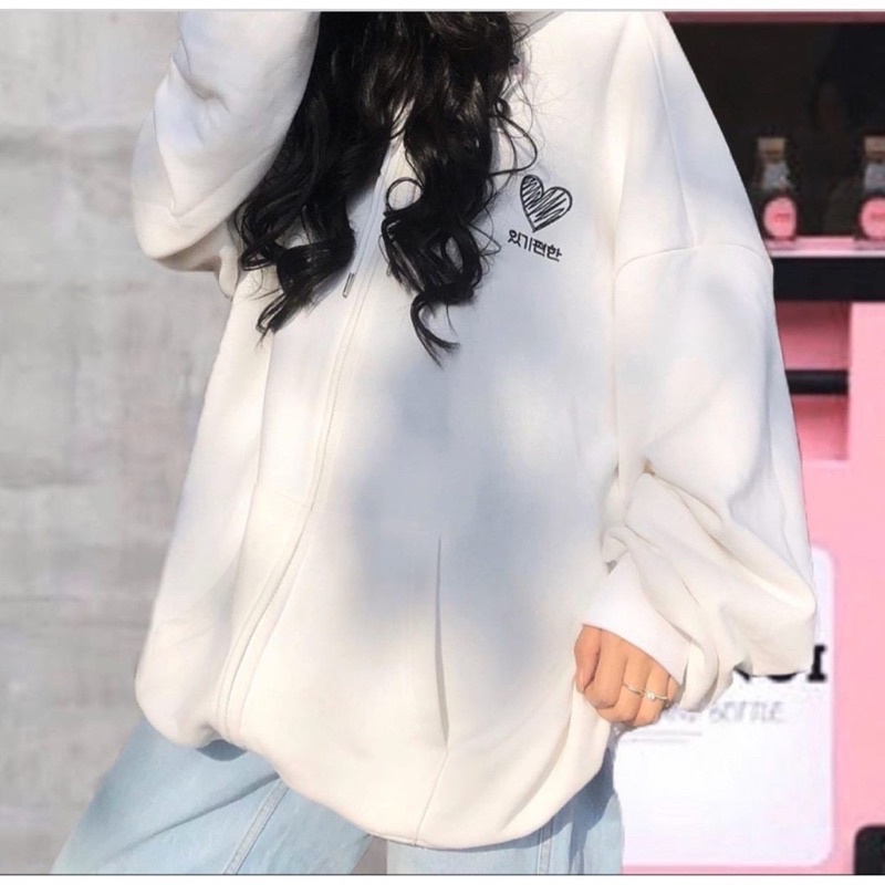 Áo khoác nữ from rộng [CÓ ẢNH THẬT] unisex, Áo khoác nỉ cotton hai lớp cao cấp thêu trái tim