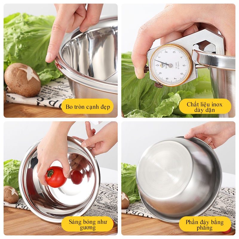 Chậu inox siêu dày siêu sâu chậu đựng canh đa năng chậu canh chậu rửa rau củ chậu đánh trứng âu trộn bột