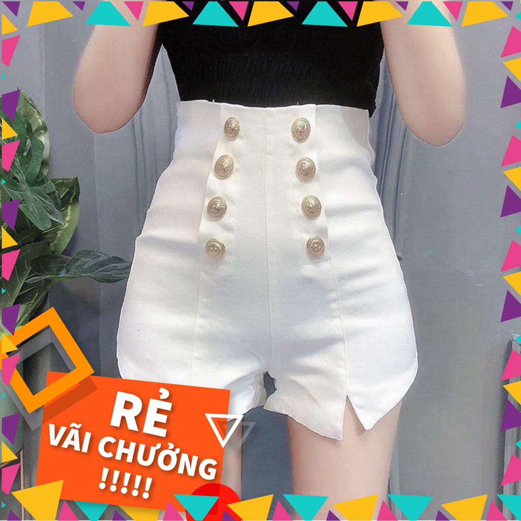 Sale 15Q49B1 Quần sọt kaki eo cao cut out, đính giả 8 nút chất lừ, 3 size SML Sale