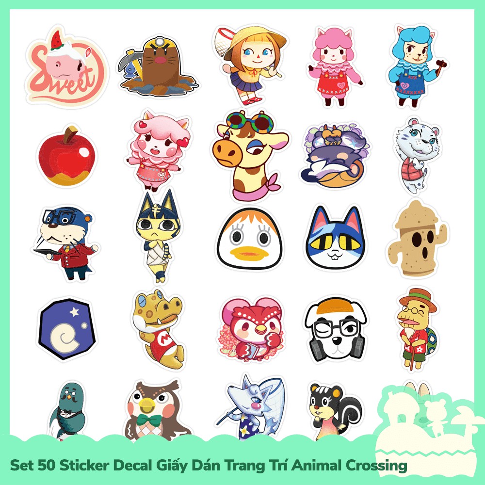 [Sẵn VN - NowShip] Set 50 Sticker Decal Dán Trang Trí Mẫu Game Nintendo Animal Crossing Horizons