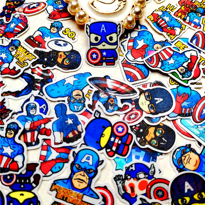 ★★★ Miếng Dán Mini Hình Captain America Q-1 Trang Trí Nhật Ký ★★★ Set 60 Sticker Dán Trang Trí Album Thời Trang