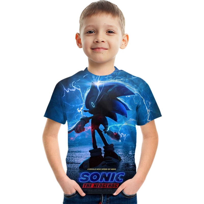 Áo Thun Ngắn Tay In Hoạt Hình Sonic Dễ Thương Cho Bé Trai