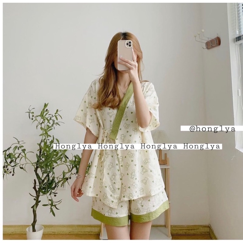 BST TOKYO || Bộ mặc nhà dáng kimono chất đũi nhăn siêu hot hit bộ yukata xinh phong cách Nhật Bản.