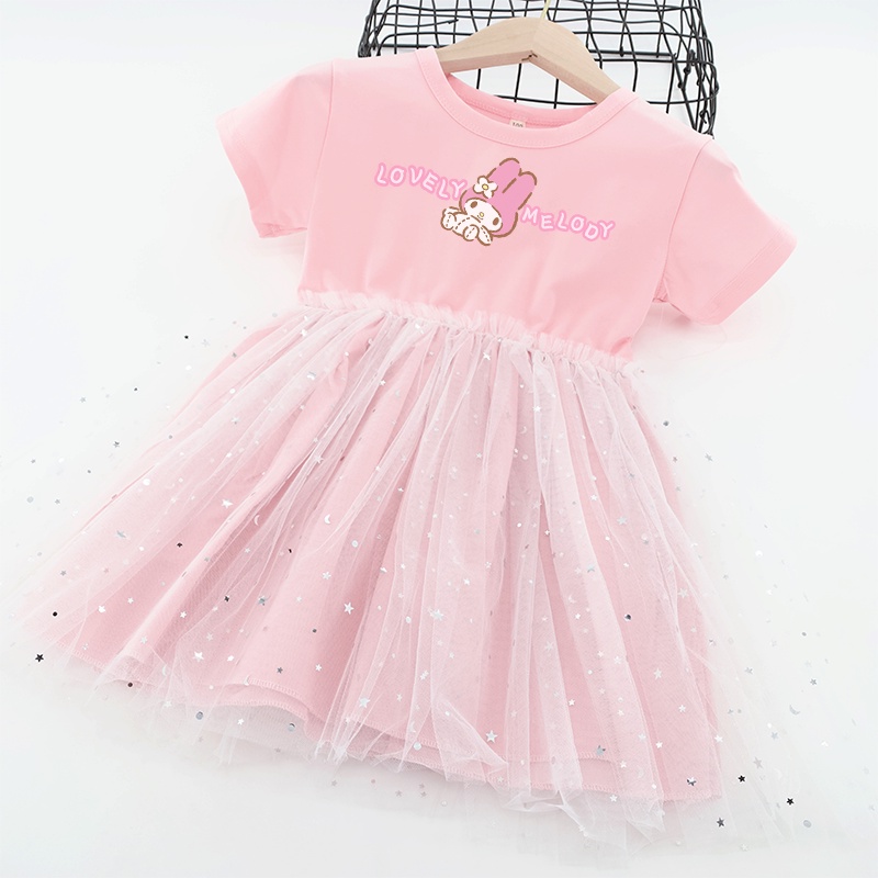 Đầm Cotton Đính Kim Sa Họa Tiết Ngôi Sao Mặt Trăng Hoạt Hình Cho Bé Gái Từ 3-8 Tuổi