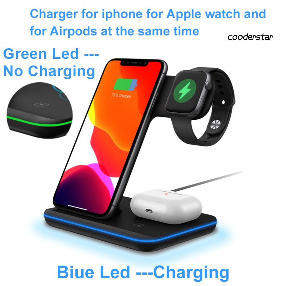 ★COOD★3-in-1 15W Qi Wireless Charger Fast Charging Stand for AirPods 2 for Apple Watch