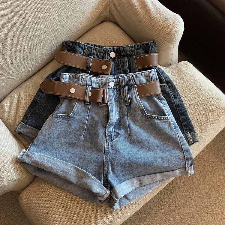 NUZIRO  Quần short jean  lưng cao phong cách retro thời trang cho nữ
