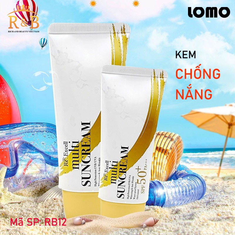 Kem Chống Nắng vật lý Multi Sun Cream SPF 50+/PA+++, nhập khẩu Hàn Quốc, nâng tông trắng mịn (tặng kèm bông)