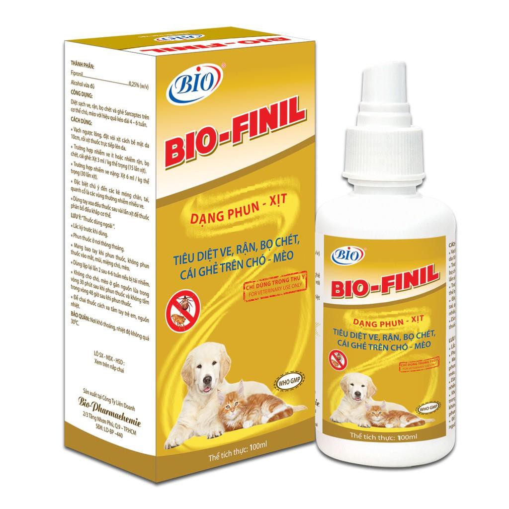 Xịt ve, rận, bọ chét, cái ghẻ dành cho chó mèo Bio-Finil 100ml
