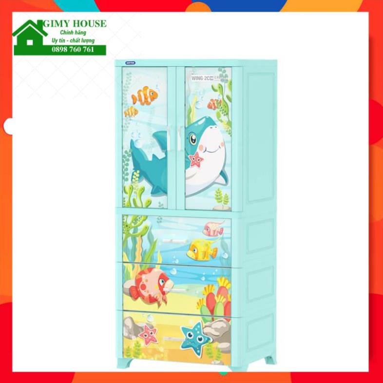 Tủ nhựa Duy Tân 2 cánh 3 ngăn cao 160cm (1 buồng treo quần áo và 3 ngăn xếp quần áo)