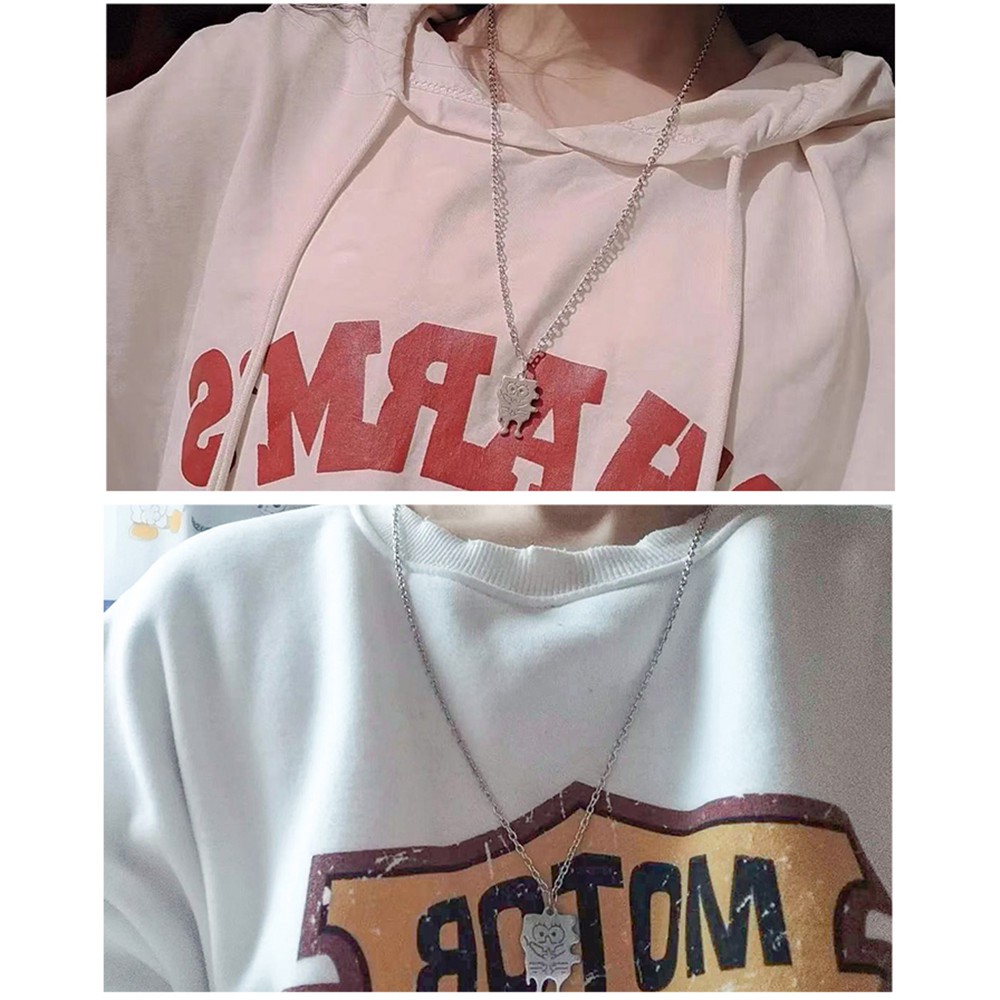 1 Cặp Dây Chuyền Họa Tiết Spongebob Hoạt Hình Phong Cách Hip Hop Thời Trang Cho Nam Và Nữ