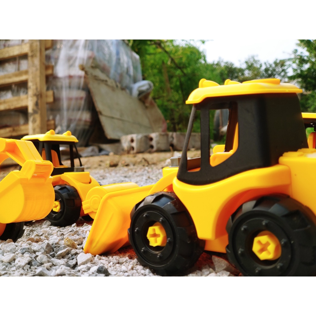 Đồ chơi ô tô cho bé trai mô hình xe công trình cho bé, xe lu, máy xúc, máy ủi kích thước 12cm*12cm có thể tháo lắp rời