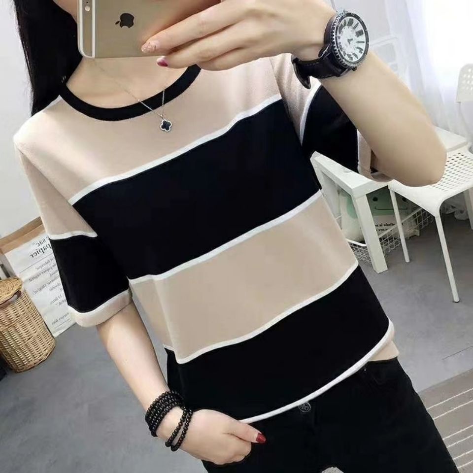 Áo thun tay ngắn cổ tròn kích thước rộng dành cho phụ nữ trung niên