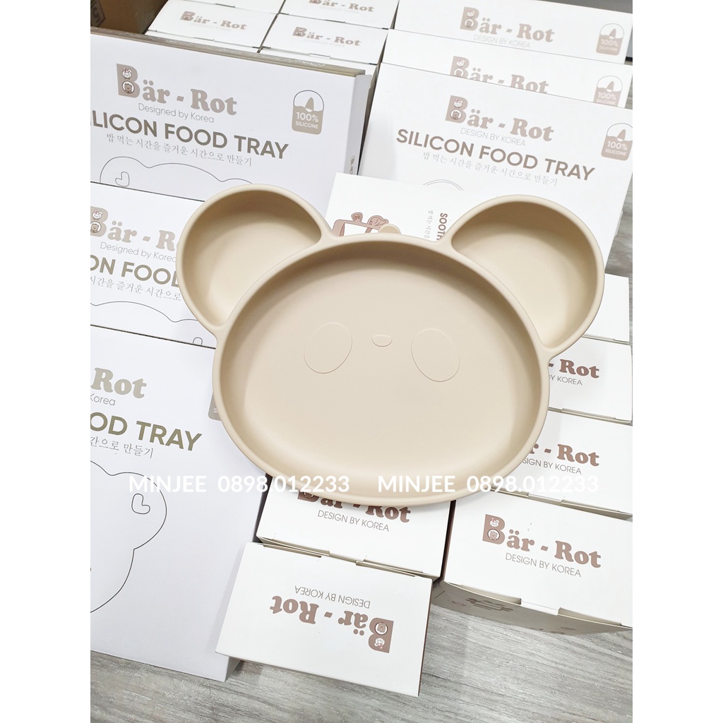 Khay ăn dặm hình gấu Bar-Rot silicon có đế hít sàn chính hãng Hàn Quốc | Khay ăn dặm cho bé tập ăn dặm