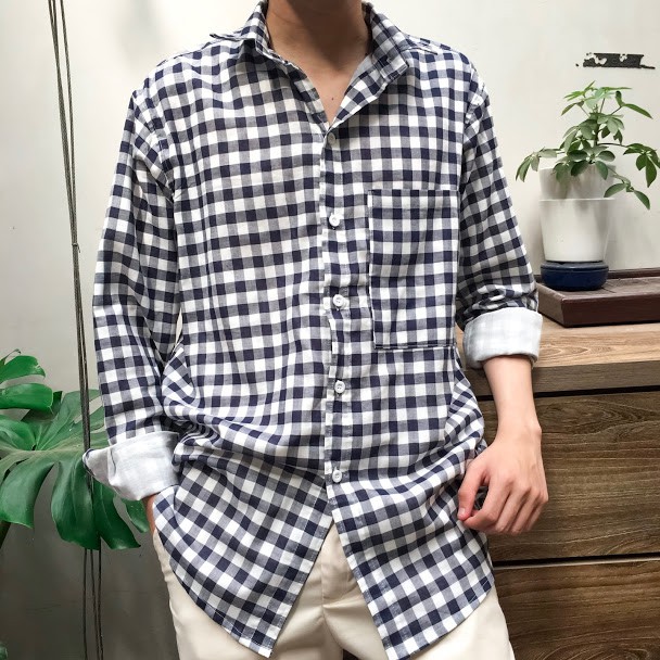 Áo Sơ Mi Nam Tay Dài Caro Xanh Navy