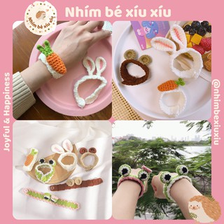 Vòng tay len móc hình thú - Vòng tay đôi - Vòng couple thỏ ếch gấu cà rốt xinh xắn (có nút cài) VT222