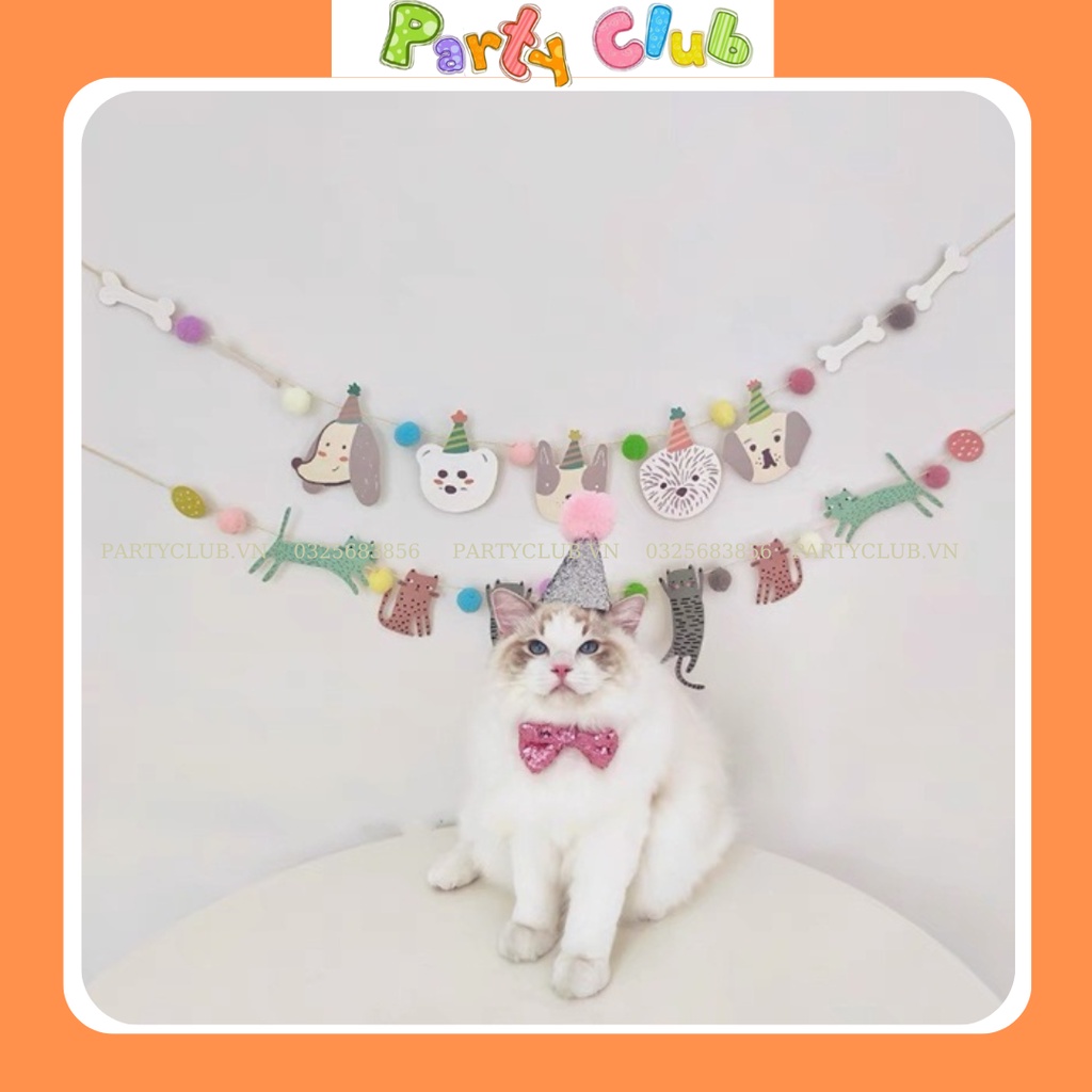 Dây treo hình chó mèo trang trí sinh nhật