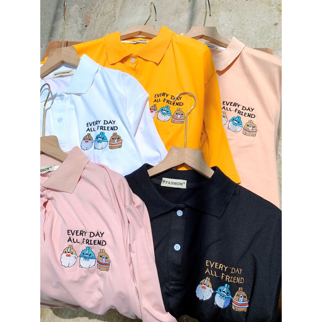 Áo polo tay lỡ phom rộng Unisex thêu hình thỏ cute | BigBuy360 - bigbuy360.vn