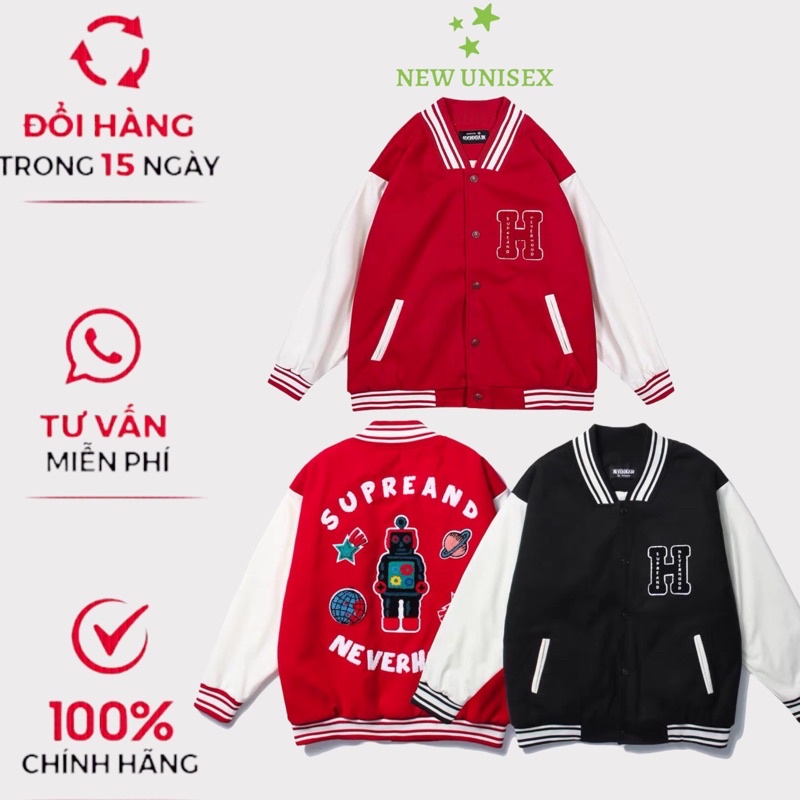 Áo Khoác Nỉ Nữ Bomber Hình In Chữ H Phong Cách Bóng Chày Trẻ Trung Năng Động Form Rộng Mặc Thoải Mái [NEW UNISEX]
