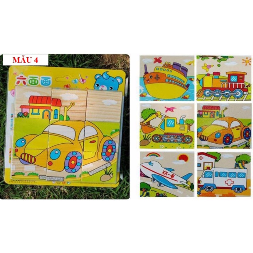 [Free ship]Đồ chơi 56 – Tranh Ghép Gỗ 6 Mặt – Ghép Hình 3D Cho Bé – Mẫu 4 (Chủ đề Phương tiện giao thông)