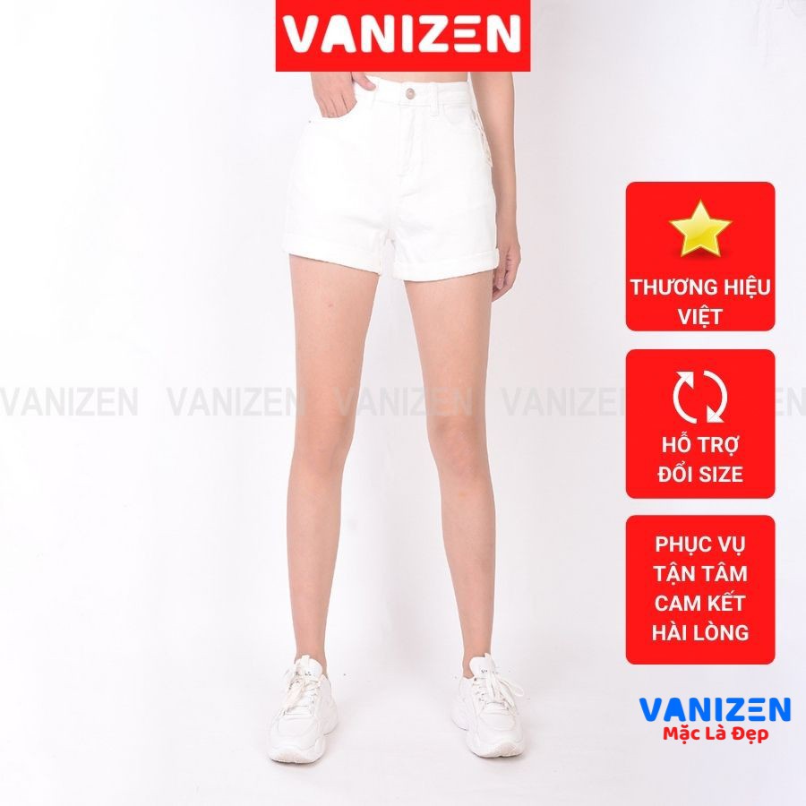 Quần short jean nữ ngắn đẹp lưng cao cạp cao gấu gấp trơn đen trắng hàng hiệu cao cấp mã 4380 VANIZEN