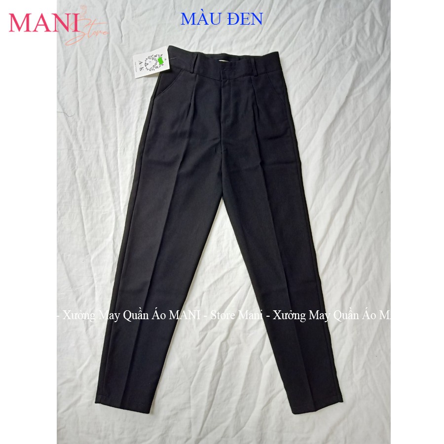 Quần tây baggy nữ cạp cao ống suông dáng đứng màu xanh đen vải mưa dày dặn mặc đi học sinh cấp 2 3 làm công sở