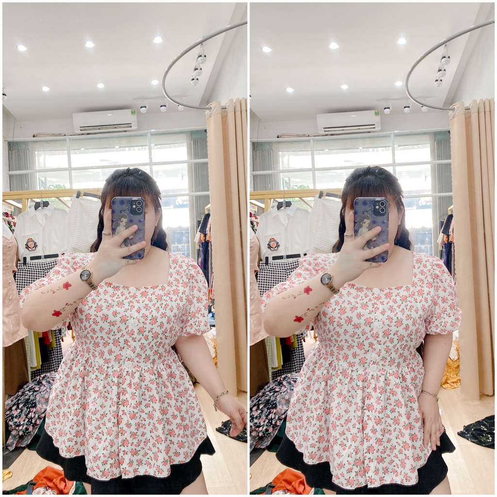 Áo kiểu Bigsize babydoll cột nơ lưng 55-90kg. Hình thật Bụ Bẫm shop