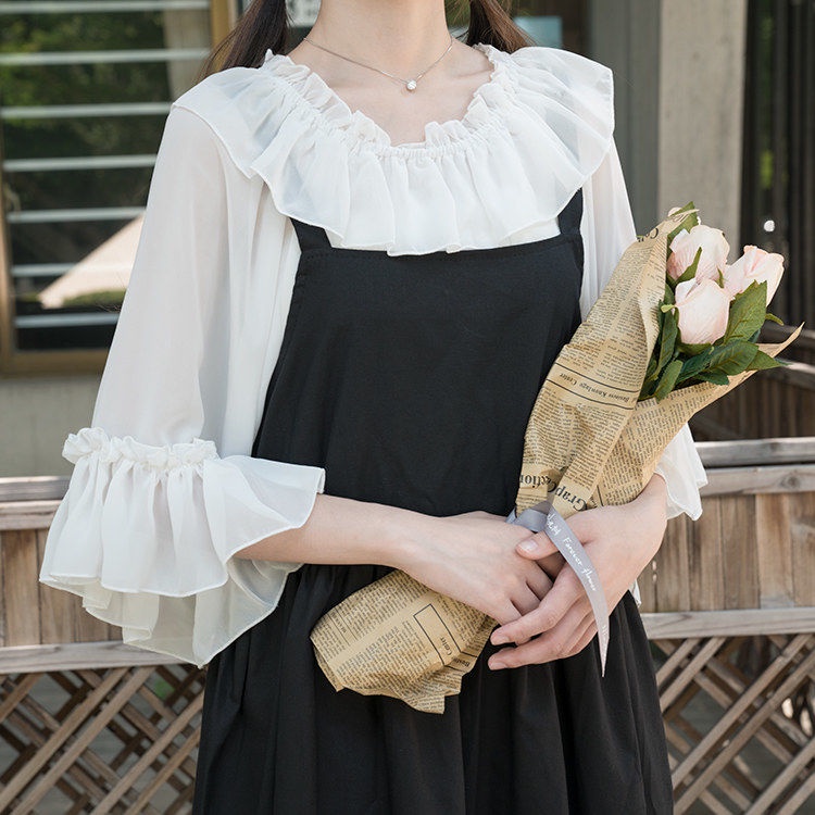 Áo Sơ Mi Voan Tay Loe Dáng Rộng Phong Cách lolita Dễ Thương Thời Trang Xuân Hè Cho Nữ