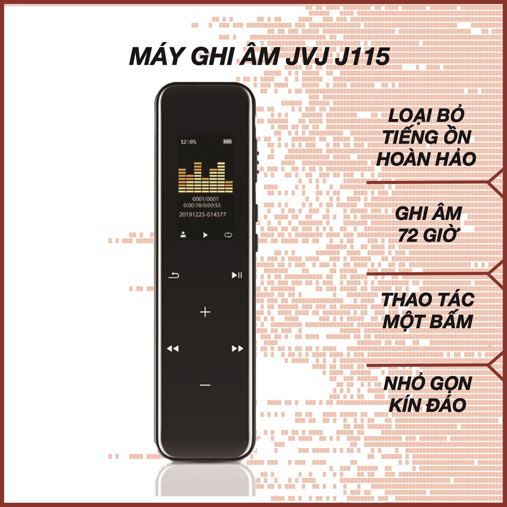 Máy Ghi Âm Chuyên Nghiệp JVJ J115 16G Siêu Mỏng - Bảo Hành 12 Tháng Hàng Chính Hãng