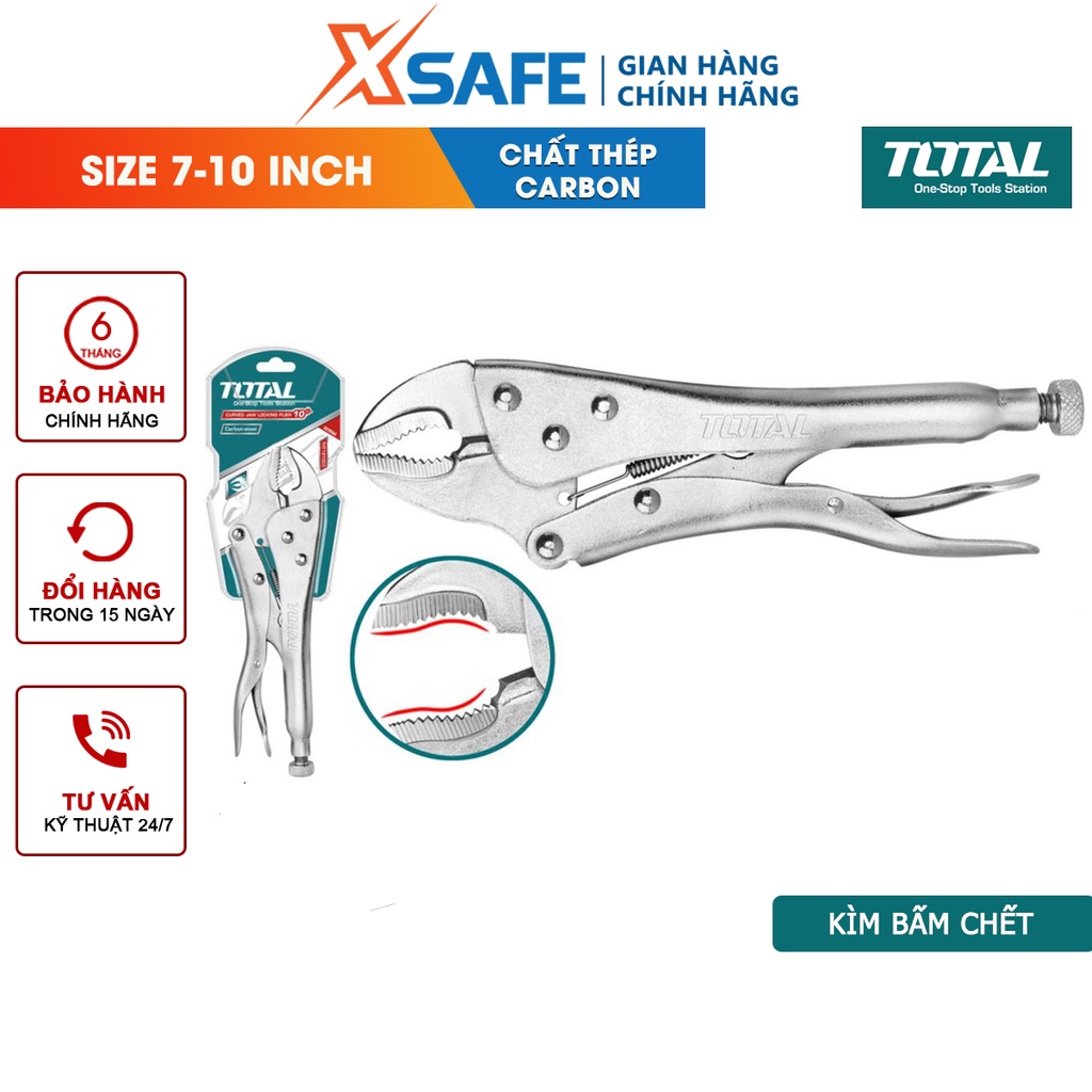Kìm bấm khoá cứng TOTAL thép Cr-V siêu cứng, chống rỉ sét, cong vênh trong quá trình sử, chất liệu bền chắc