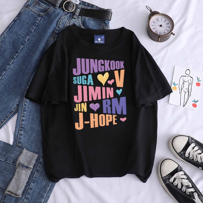 Áo phông nam nữ in họa tiết kpop BTS RM JIN SUGA J-HOPE JIMIN V JUNG KOOK