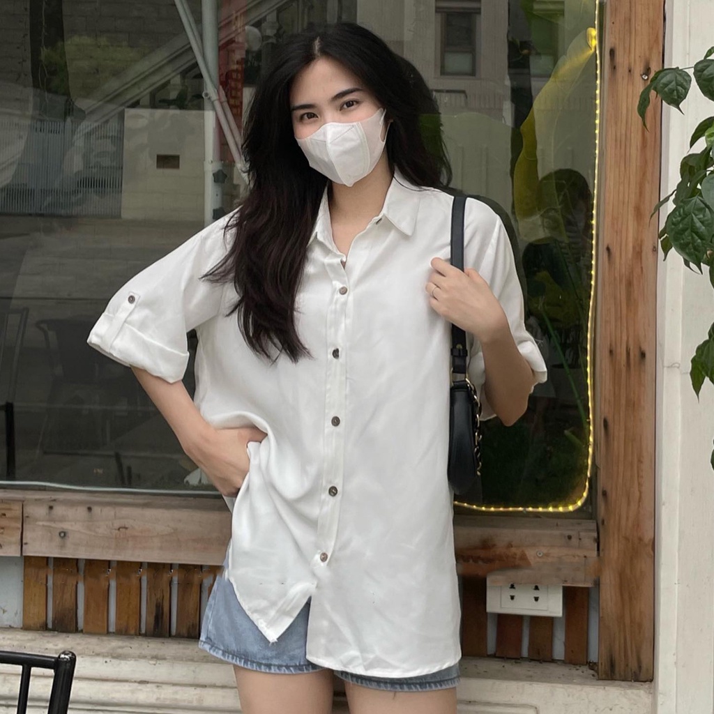Áo sơ mi Hàn Quốc, Áo sơ mi thô mịn tay gập style Ulzzang