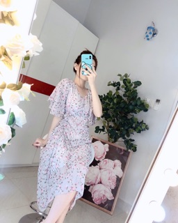 Đầm maxi tay loe rút đùi 2 lớp