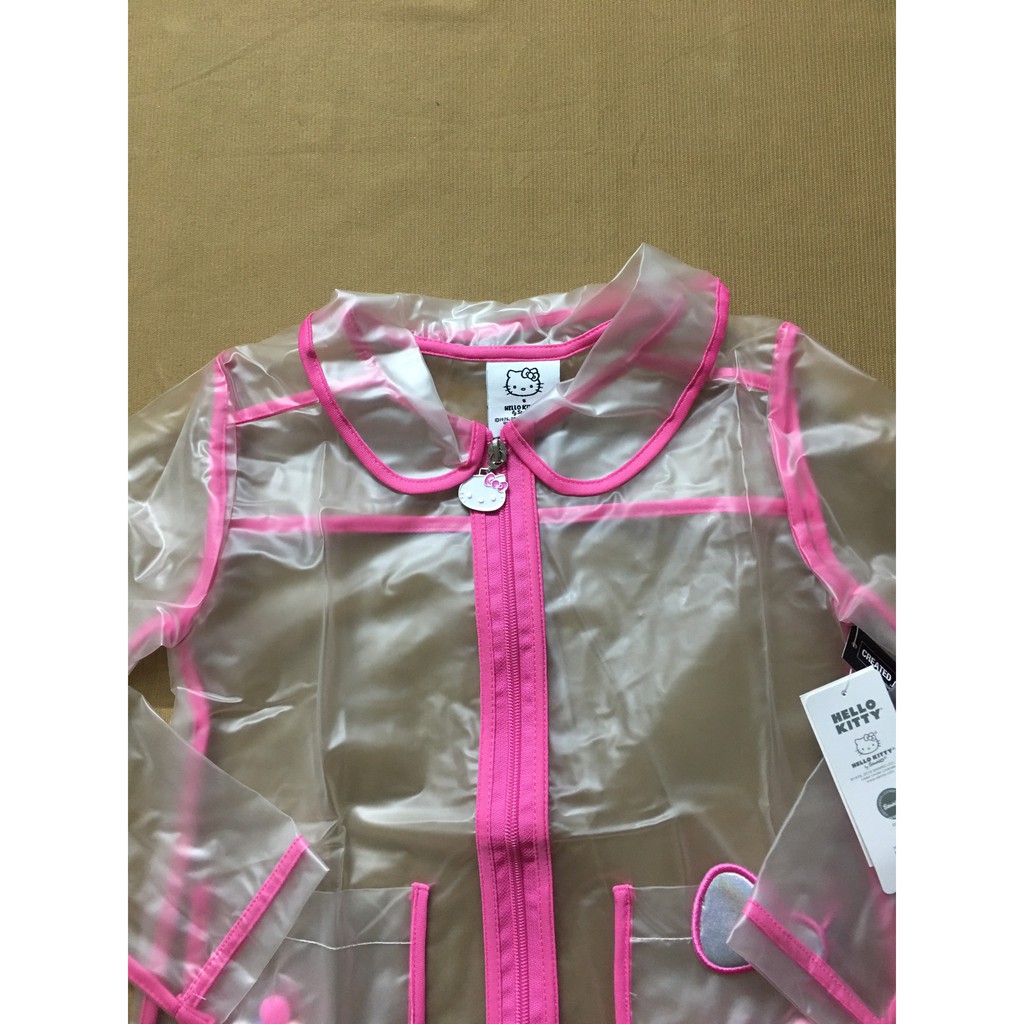 Áo khoác đi mưa bé gái hiệu Hello Kitty dài tay màu trắng trong suốt 5 chính hãng