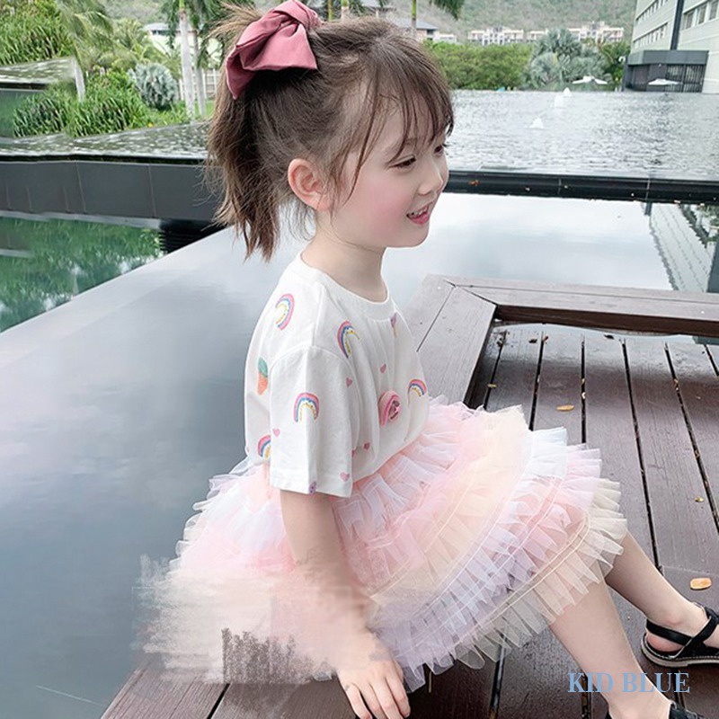 Chân Váy Lưới Màu Sắc Cầu Vồng Xinh Xắn Phong Cách Hàn Quốc Cho Bé Gái