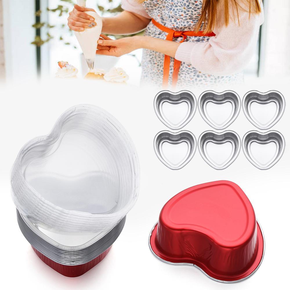 Khuôn Làm Bánh Cupcake Bằng Lá Nhôm Hình Trái Tim Có Nắp Đậy Tiện Dụng
