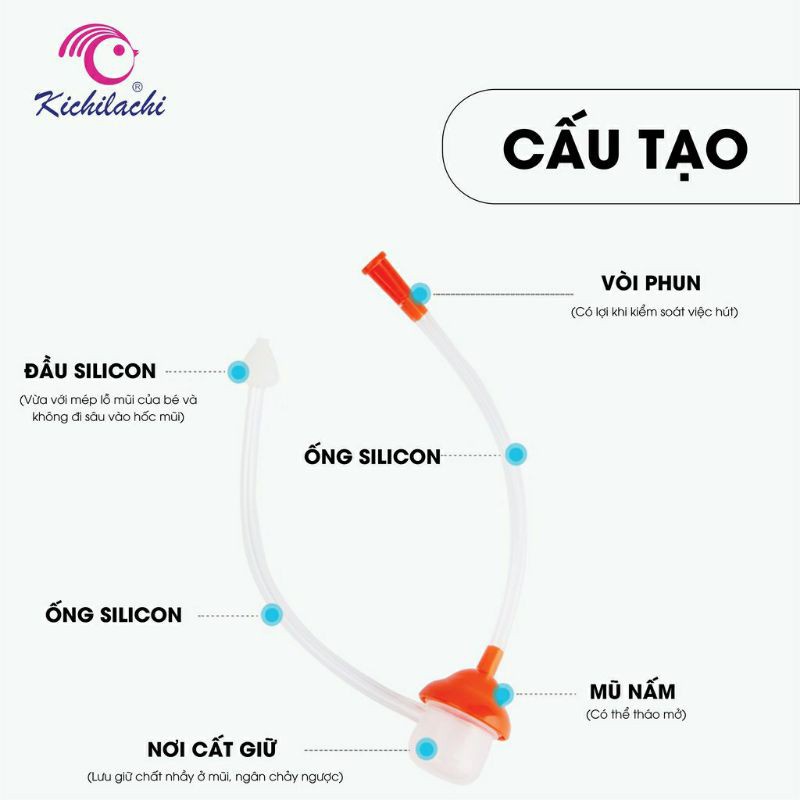 Dụng cụ hút mũi silicon siêu mềm Kichilachi hình nấm 3 chi tiết vệ sinh mũi cho bé