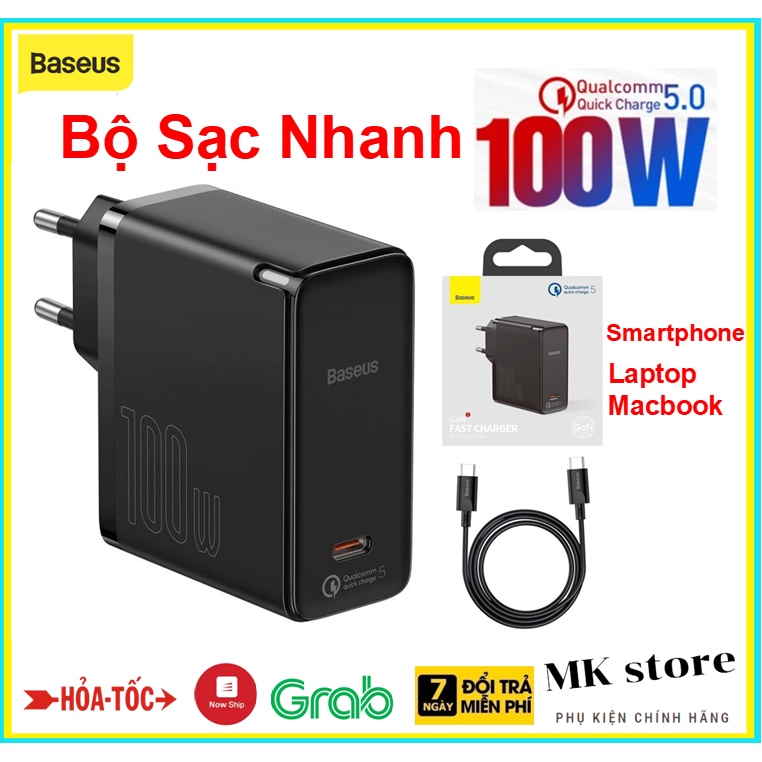 Bộ sạc nhanh BASEUS GaN2 1C 100W Bộ cáp cắm (với Cáp Type-C đến Type-C 100W (20V / 5A) 1,5m)